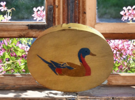 Vintage Mallard Duck Round Wooden Box with Lid Stenciled Design - $23.00
