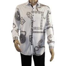 Men Sports Shirt by DE-NIKO Long Sleeves Fashion Print Soft Modal 2F008 White image 4