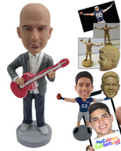 Personalized Bobblehead Guitarist In A Jacket Playing A Guitar - Musicia... - £71.41 GBP