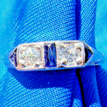 Earth mined Diamond Sapphire Deco Wedding Band Unique Antique 18k Belais Ring - £1,236.42 GBP