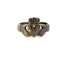 Vtg Signed Sterling Irish Celtic Carved Claddagh Hold Crown Heart Ring sz 10 1/2 - £31.64 GBP