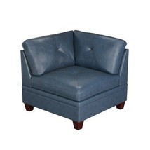 Contemporary Genuine Leather 1pc Corner Wedge Ink Blue Color Tufted Seat - Blue - £430.53 GBP