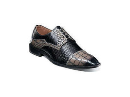 Stacy Adams Tedesco Cap Toe Oxford Lizard Leather Shoes Black/Gray 25630-975 - £74.73 GBP