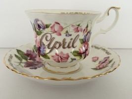 E&amp;R Golden Crown Bone China April Bouquet of the Month Series Cup &amp; Saucer - $24.61