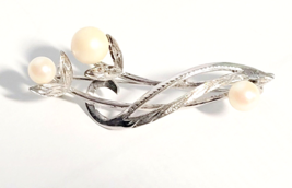 Vintage Pearls on Silver Brooch Pin 2 7/8th Inches Long - $19.95