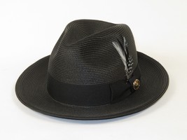 Men's Milani Straw Braided Fedora Hat Soft Crushable FDS-002 Solid Black image 3