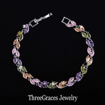 Brand jewelry leaf shaped mixed green purple pink cubic zirconia stone tennis bracelets thumb200