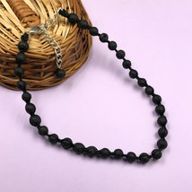 Dyed Black Lava 8x8 mm Beads Adjustable Thread Necklace ATN-61 - £10.84 GBP
