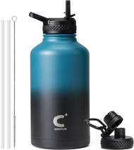 64oz Insulated Water Bottle with Straw - Stainless Steel Vacuum Flask - £24.84 GBP