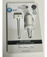 ONN Car Charger W/attached 30 Pin Cable for Ipad Iphone Ipod White Old S... - $111.55 MXN