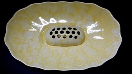 Vintage Ceramic Yellow Spongeware Flower Arranger Rare Planter Platter Frog USA - £14.88 GBP