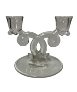 Taper Candlestick Holder Heavy Clear Pressed Glass Looped Holds 2 Vintag... - $222.57 MXN
