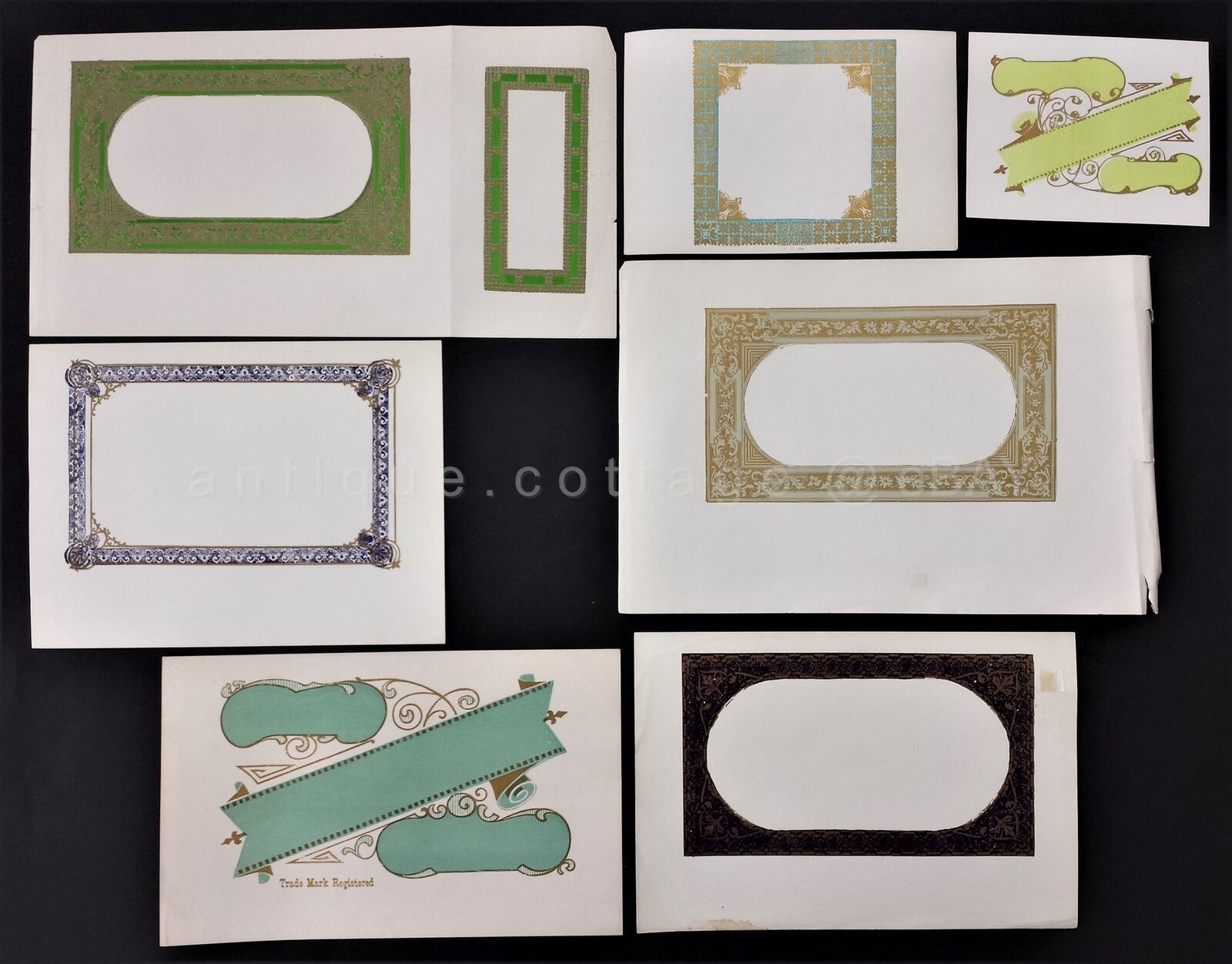 Primary image for LOT antique 7pc UNBRANDED borders banners CIGAR BOX LABELS embossed assorted ART