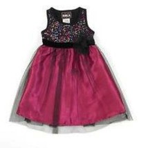 Girls Dress Party Holiday Pink Black RMLA Sequined Organza Satin Sleeveless-sz 4 - £14.32 GBP