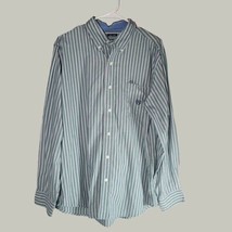 Chaps Mens Button Down Shirt Large Green Striped Easy Care Long Sleeve - £9.26 GBP