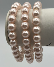Bracelet Stretch Light Pink Faux Pearls Separate Strands Size of Baby Peas - £7.59 GBP