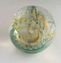 Yellow &amp; Blue Glass Paper Weight - £39.10 GBP