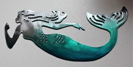 Swimming Mermaid - Metal Wall Art - Teal Tainted 12&quot; x 5&quot; - £21.09 GBP