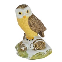 Vintage Owl Perched On Snowy Log Figurine Ceramic - £11.72 GBP