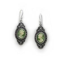 Sterling Silver&quot;Aldine&quot; Resin Cameo Earrings, Green - £31.89 GBP