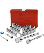46 Pieces Socket Set with 90 Tooth Reversible Ratchet 1/4-Inch &amp; 3/8-Inc... - £43.24 GBP
