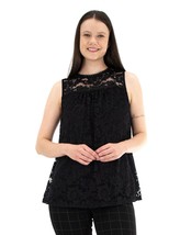 Zac &amp; Rachel Womens Lace Black Sleeveless Keyhole Back Lined Top Round Neck L - £18.19 GBP