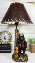 Rustic Forest Hunting Dog And Black Bear With Rifle and Binoculars Table Lamp - £52.73 GBP