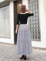 Gray Tiered Tulle Skirt Outfit Women Custom Plus Size Fluffy Long Tulle Skirts image 3
