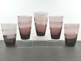 5 Libbey Ripple Purple Tumblers Set Vintage 4 5/8&quot; Amethyst Swirl Optic Beehive - $43.43