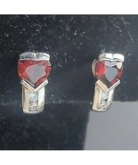 925 STERLING SILVER HEART SHAPED GARNET AND CZ GEMSTONE EARRINGS AT - $43.76