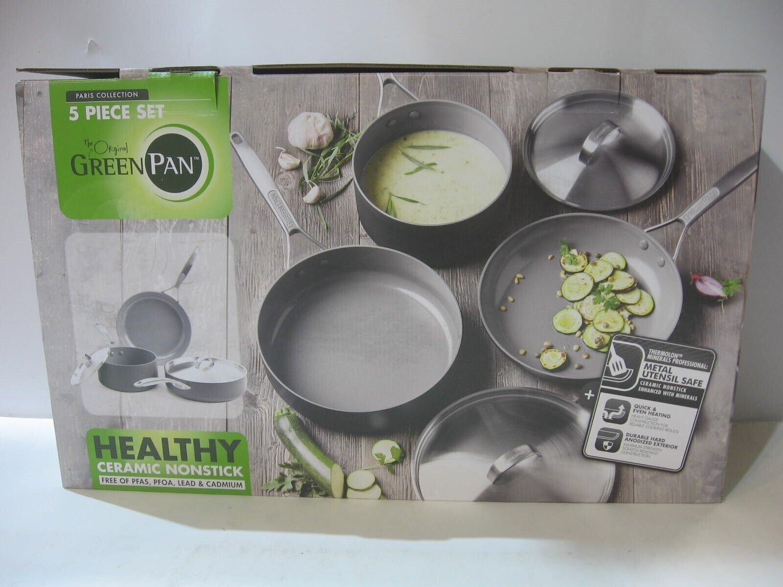 NEW GreenPan Paris Pro Hard Anodized Healthy Ceramic Nonstick 5 Piece Cookware - $89.09