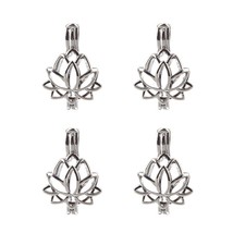 5pcs Silver color Lotus Flower  Beads Cage Charms Locket Essential Oil Diffuser  - £19.33 GBP