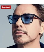 Rectangle Tony Stark Sunglasses Men Blue Lens Brand Designer Fashion Iro... - $22.77 CAD