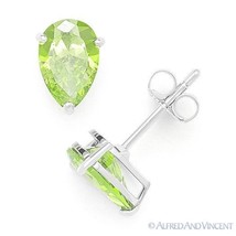 Pear-Shape Simulated Peridot Cubic Zirconia Stud Earrings in 925 Sterling Silver - £10.04 GBP+