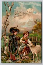 Easter Greetings Renaissance Children With Lamb Gilt Postcard X25 - $6.95