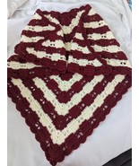Hand Crocheted Butterfly Pattern Cranberry and White Shawl 57 x 35 - €34,27 EUR