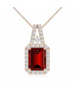 ANGARA Lab-Grown Emerald-Cut Ruby Halo Pendant Necklace in 14K Gold (9x7... - £1,703.60 GBP