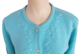 Petite Sweater Cardigan Sears Classic Elements Embroidered Aqua Size LP - $9.89