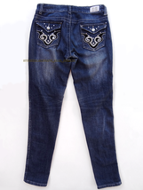 Womens Juniors BB Blue Jeans Size 11 stretch 31 straight rhinestone boot... - $8.50
