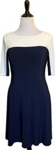 Lauren Ralph Lauren Fit Flare Dress Size 14 Navy Blue Cream Colorblock B... - $49.50