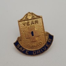 One Year Safe Driver Award Pin Screwback Goldtone &amp; Navy - £15.37 GBP