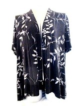R&amp;M Richards womens Sz 16W petite S/S black gray floral open FRONT jacket (E)pm - £6.72 GBP