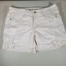 Arizona Jean Co Denim Shorts Womens Size 3 Distressed White Cuffed Hem - £8.76 GBP