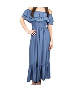Anna-Kaci Boho Peasant Ruffle Maxi Dress Slate Blue – Women’s Small - $34.65