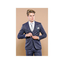 Men 3pc European Vested Suit WESSI by J.VALINTIN Extra Slim Fit JV17 Navy Blue image 5