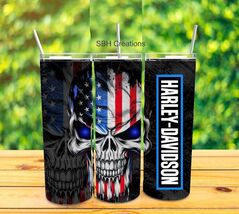 1-20oz Skull Flag motorcycle Harley insulated Tumbler with sliding lid &amp;... - $19.80