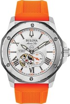 Bulova Marine Star Men&#39;s Automatic Open Aperture Orange Strap 45mm Watch NEW!!!! - £374.79 GBP