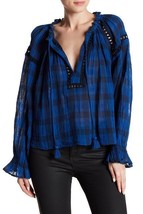 Free People Womens Shirt Long Sleeve Honey Groove Navy Blue Xs OB754381 - £38.35 GBP