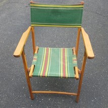 Vintage Early 20th Century Telescope Casual Wood and Canvas Folding Beach Chair  - £157.38 GBP