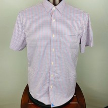 Untuckit  Short Sleeve Red White Blue Checkered Print Men&#39;s XL Button Down Shirt - £39.32 GBP